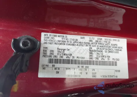 2013 Ford Focus Se z USA, uszkodzony, nr VIN 1FADP3K29DL199640